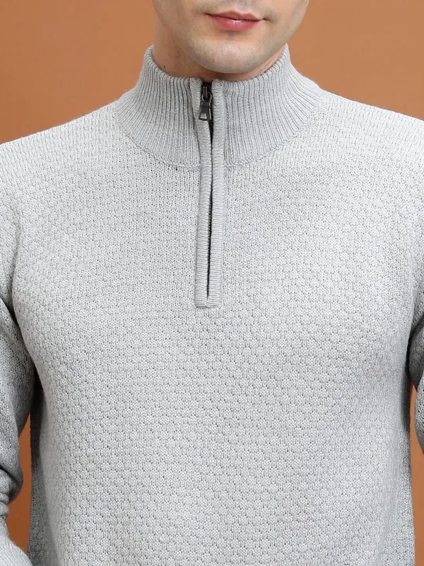  Highlander Men Grey Mock Collar Pullover Sweaters