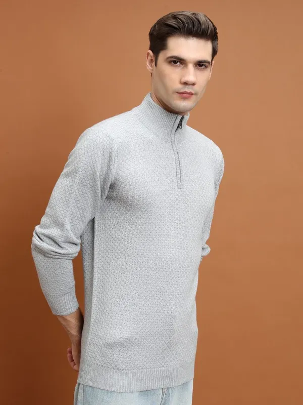  Highlander Men Grey Mock Collar Pullover Sweaters