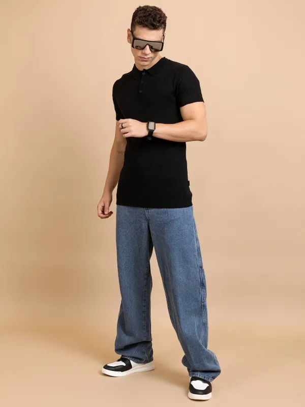 Self Design Polo Collar Sweater