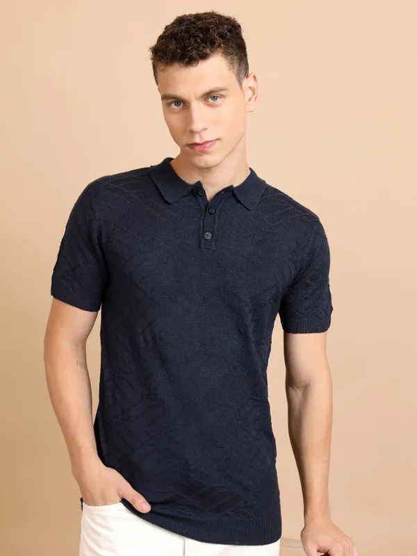  Highlander Men Navy Blue Shawl Neck Pullover Sweaters