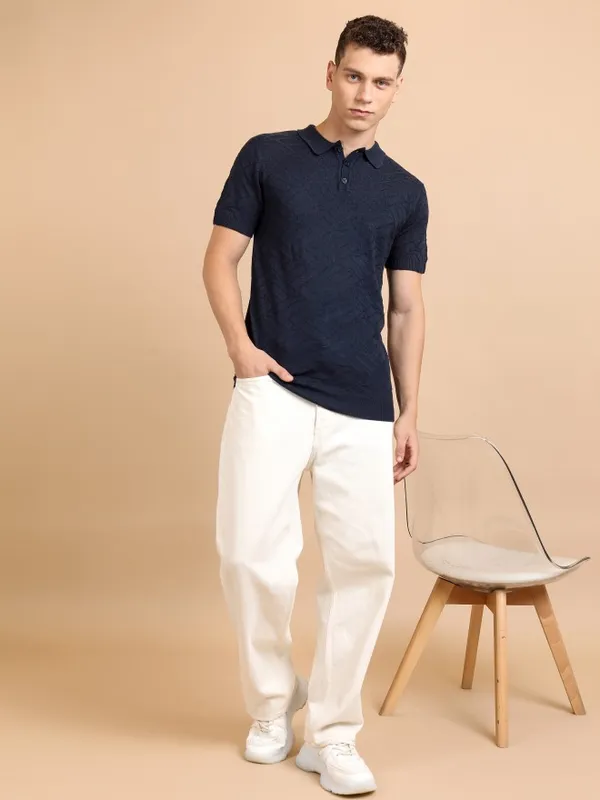  Highlander Men Navy Blue Shawl Neck Pullover Sweaters