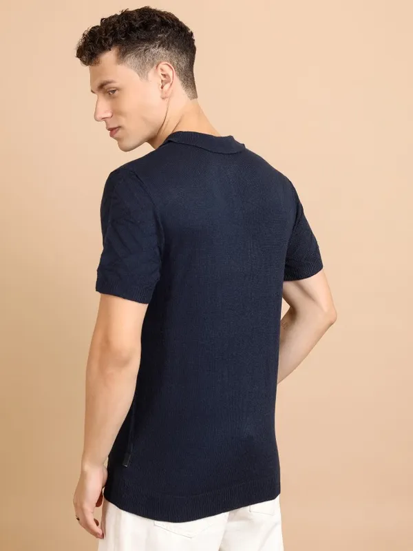  Highlander Men Navy Blue Shawl Neck Pullover Sweaters