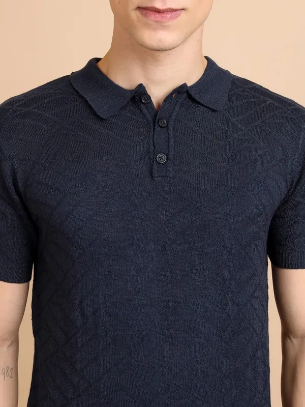  Highlander Men Navy Blue Shawl Neck Pullover Sweaters