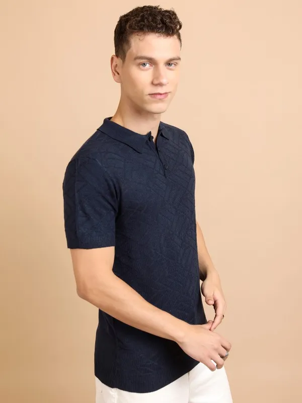  Highlander Men Navy Blue Shawl Neck Pullover Sweaters