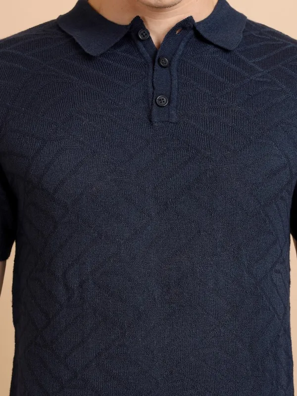  Highlander Men Navy Blue Shawl Neck Pullover Sweaters