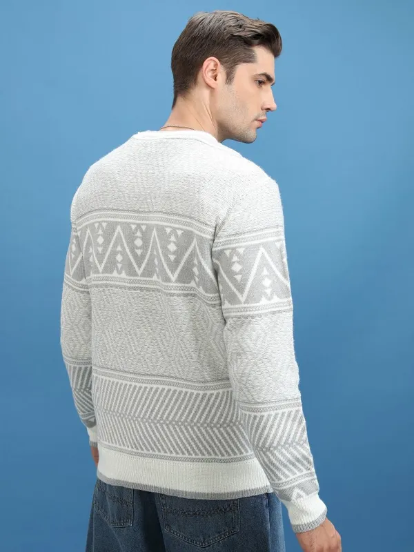  Highlander Men White Round Neck Pullover Sweaters