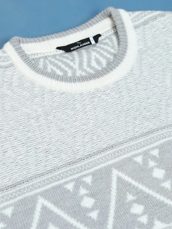  Highlander Men White Round Neck Pullover Sweaters