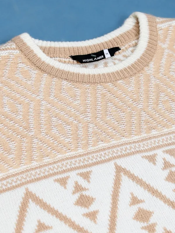  Highlander Men Beige Round Neck Pullover Sweaters
