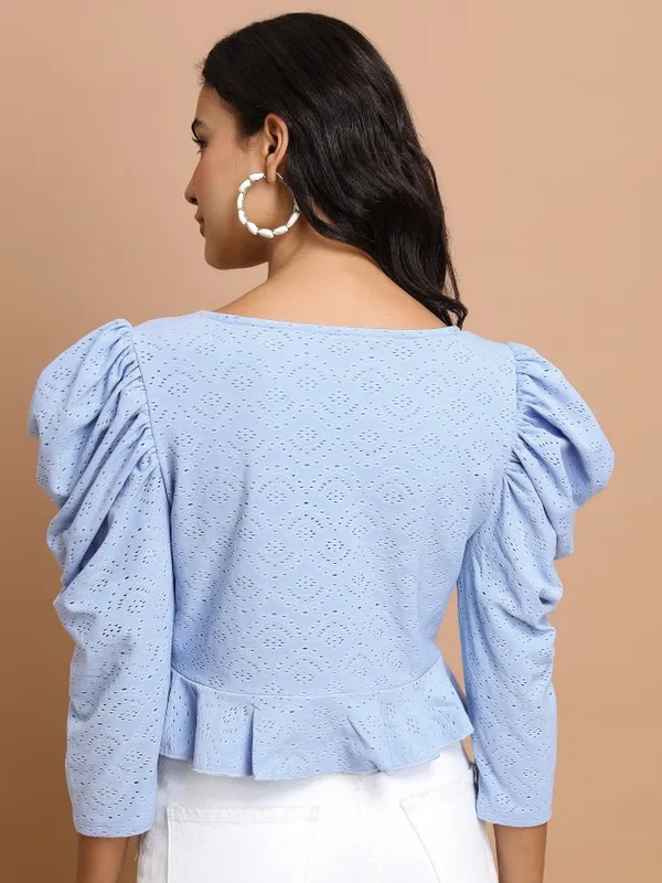  Ketch Women Blue Self Design Peplum Tops