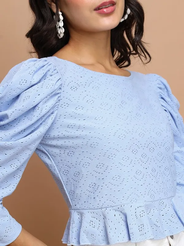  Ketch Women Blue Self Design Peplum Tops