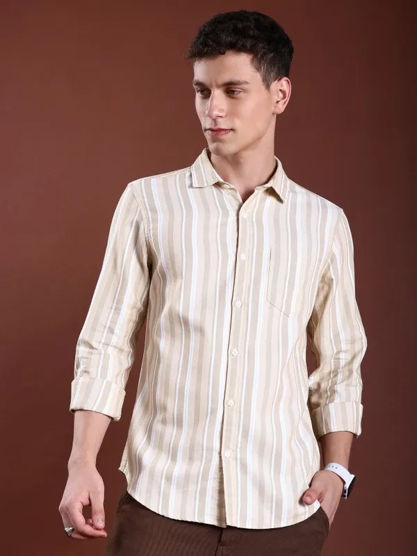  Highlander Men Multi Striped Slim Fit Casual Shirts