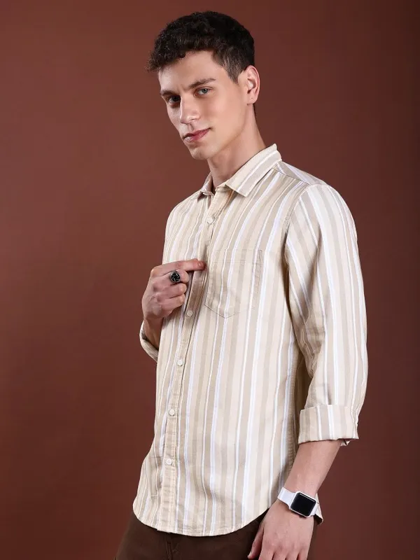  Highlander Men Multi Striped Slim Fit Casual Shirts