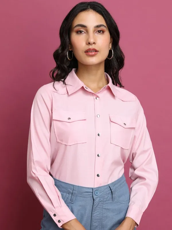 Tokyo Talkies Women Pink Solid Casual Shirt