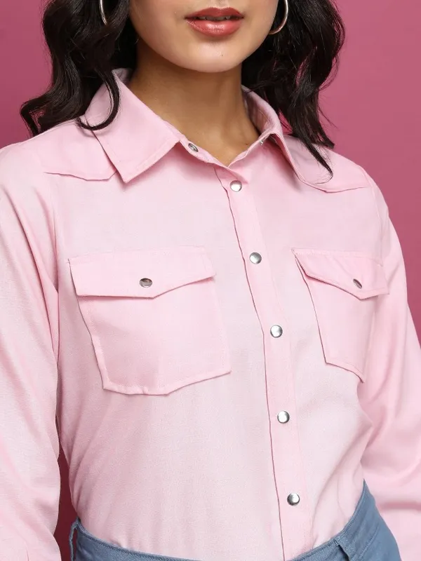 Tokyo Talkies Women Pink Solid Casual Shirt