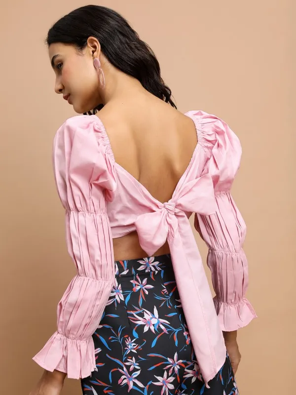 Tokyo Talkies Women Pink Solid Bardot Top