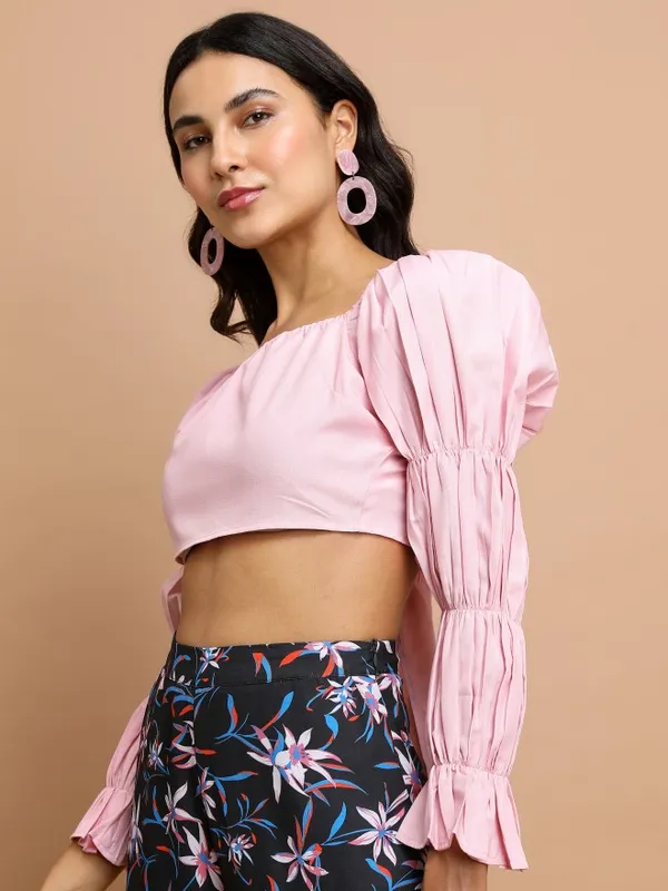 Tokyo Talkies Women Pink Solid Bardot Top