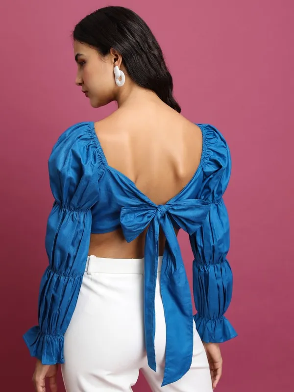 Tokyo Talkies Women Blue Solid Bardot Top