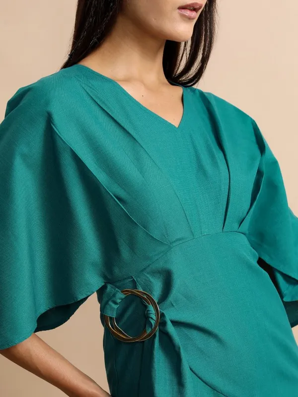 Tokyo Talkies Women Teal Solid Drop-Waist Dress