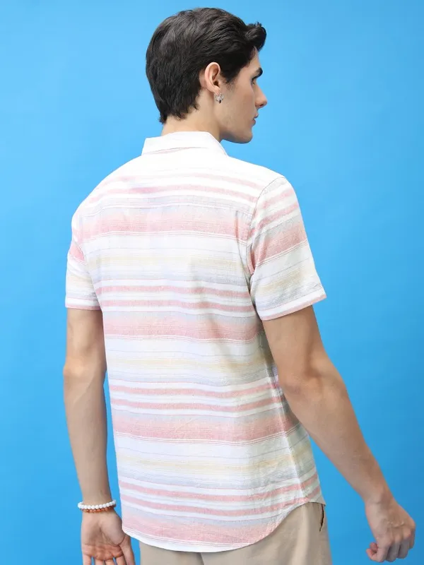  Highlander Men Multi Striped Slim Fit Casual Shirts