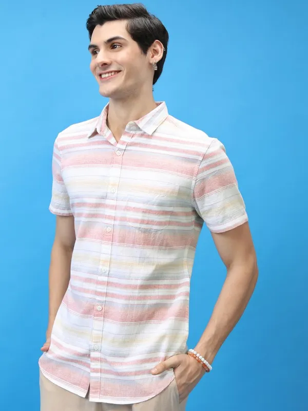  Highlander Men Multi Striped Slim Fit Casual Shirts