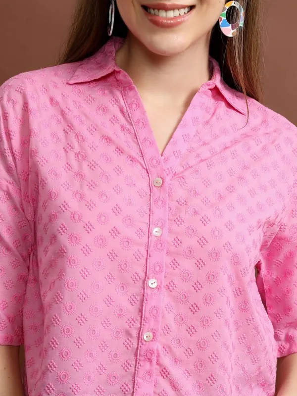 Vishudh Women Pink Self Design Casual Shirt