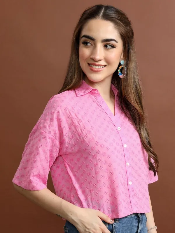 Vishudh Women Pink Self Design Casual Shirt