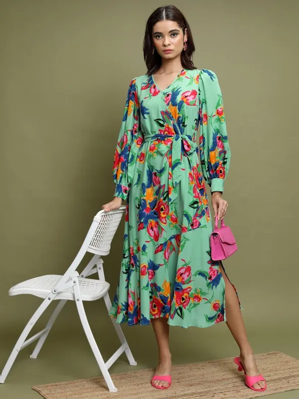  Vishudh Women Sage Printed A-Line Dresses