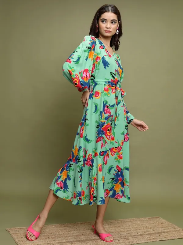 Vishudh Women Sage Printed A-Line Dresses
