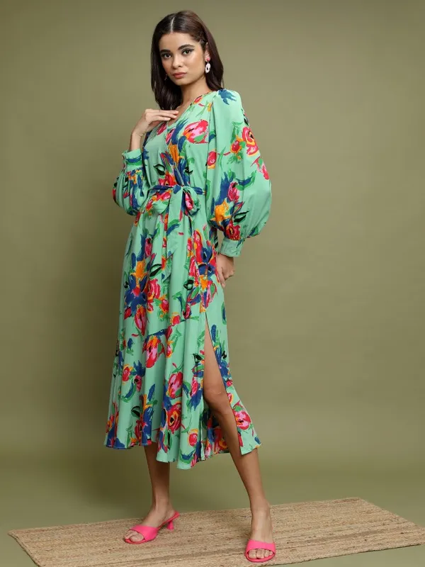  Vishudh Women Sage Printed A-Line Dresses