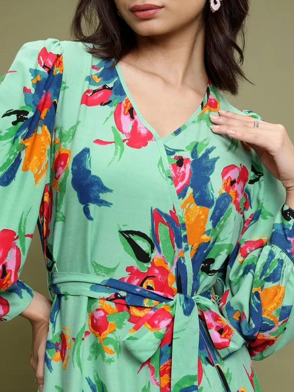  Vishudh Women Sage Printed A-Line Dresses