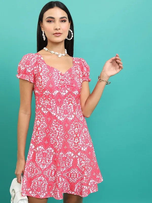 Tokyo Talkies Women Pink Printed Fit And Flare Dresses
