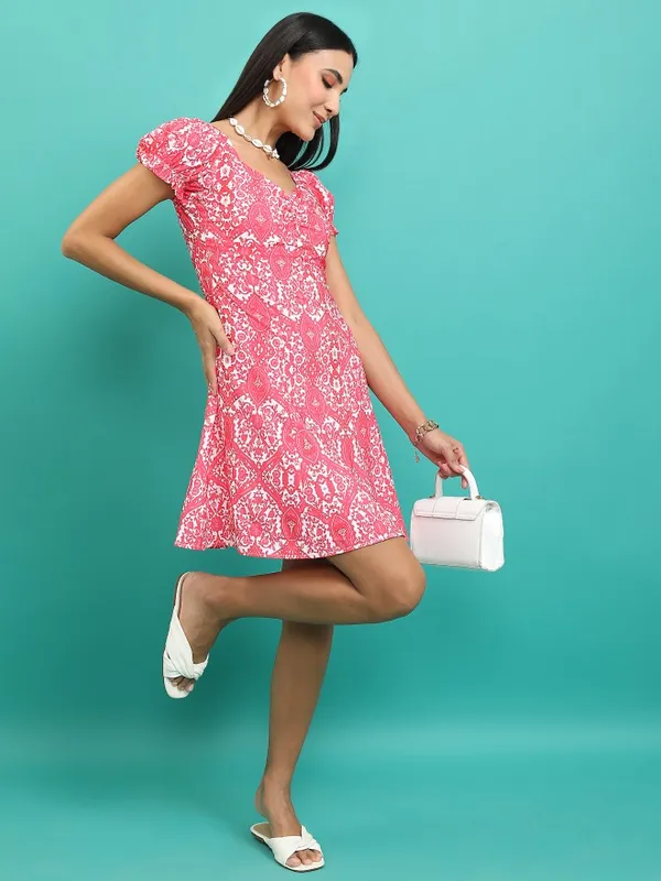  Tokyo Talkies Women Pink Printed Fit And Flare Dresses