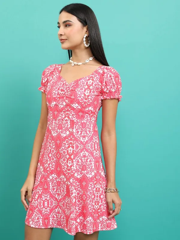  Tokyo Talkies Women Pink Printed Fit And Flare Dresses