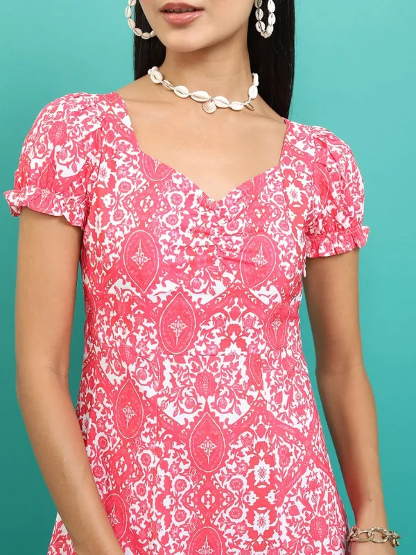 Tokyo Talkies Women Pink Printed Fit And Flare Dresses