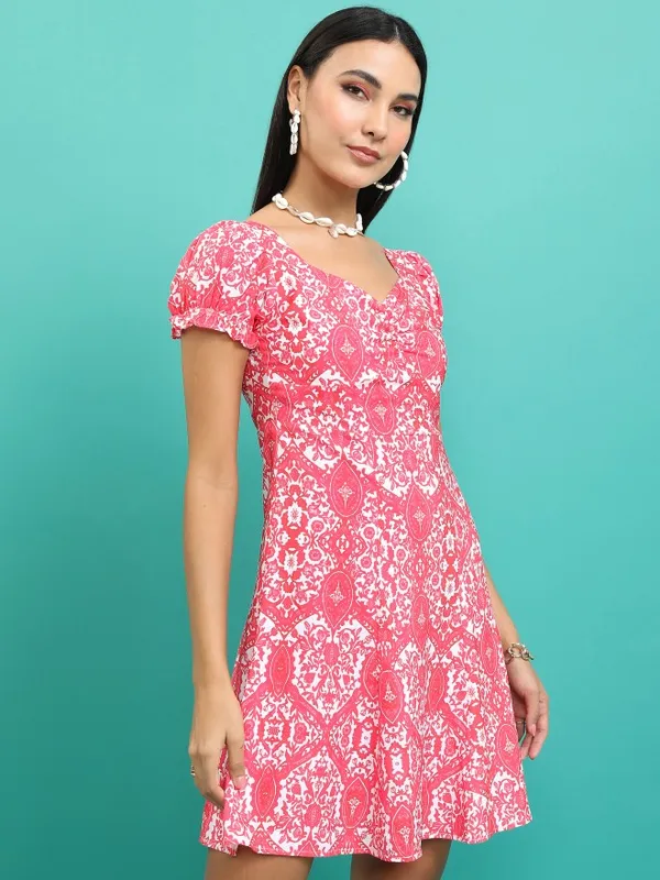  Tokyo Talkies Women Pink Printed Fit And Flare Dresses