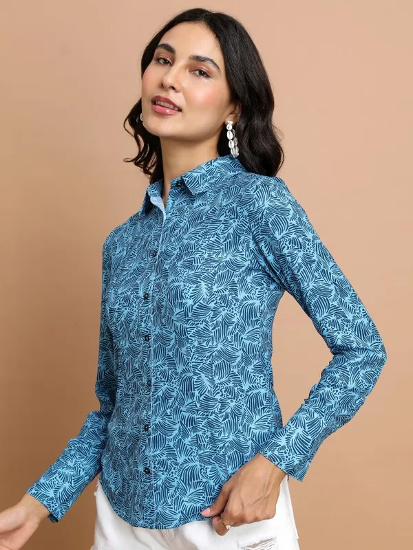  Tokyo Talkies Women Blue Printed Casual Shirts