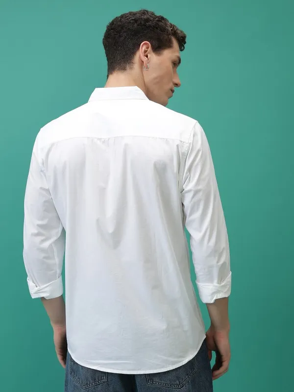  Ketch Men White Solid Slim Fit Casual Shirts