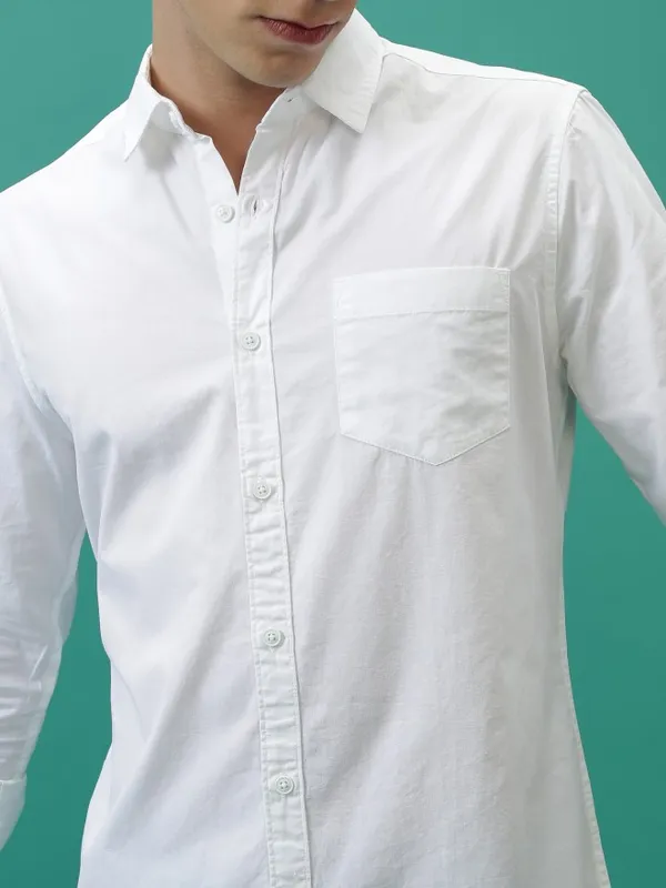  Ketch Men White Solid Slim Fit Casual Shirts
