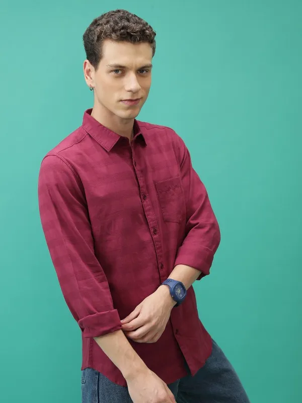  Ketch Men Red Striped Slim Fit Casual Shirts
