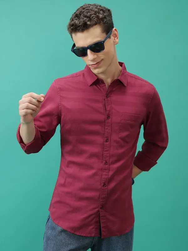  Ketch Men Red Striped Slim Fit Casual Shirts