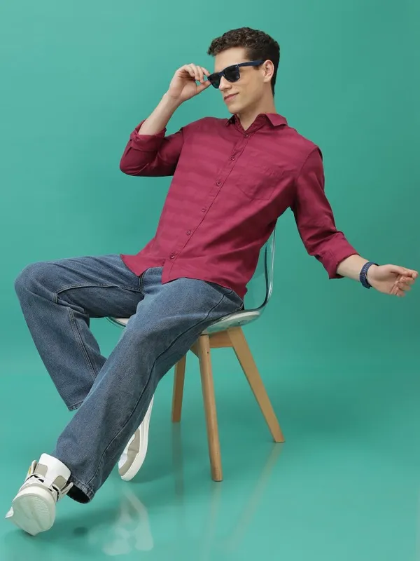  Ketch Men Red Striped Slim Fit Casual Shirts