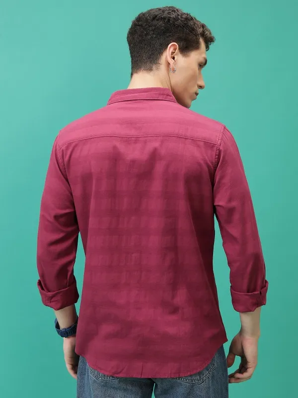  Ketch Men Red Striped Slim Fit Casual Shirts