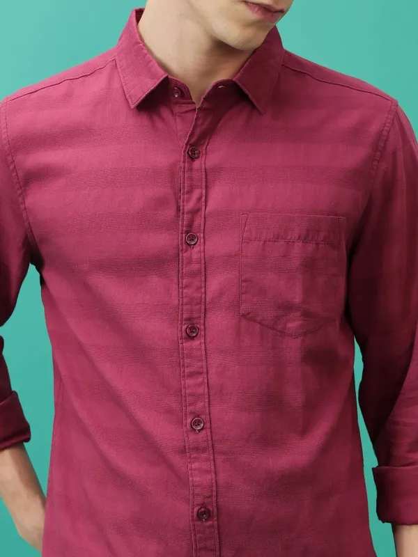  Ketch Men Red Striped Slim Fit Casual Shirts