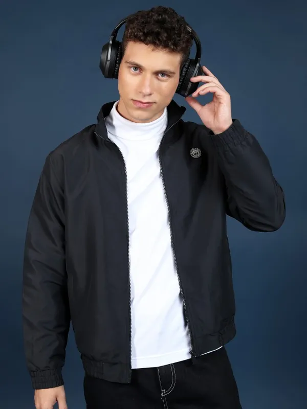  Highlander Men Black Solid Bomber Jackets