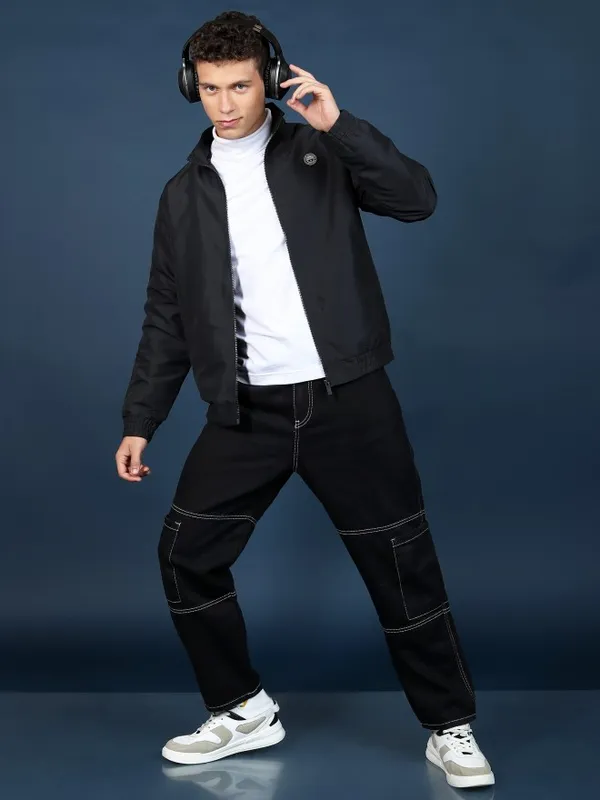  Highlander Men Black Solid Bomber Jackets