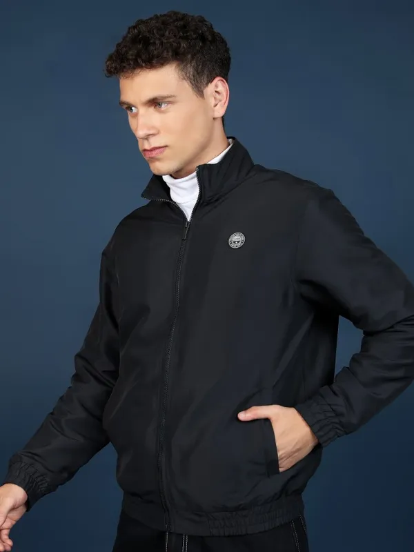  Highlander Men Black Solid Bomber Jackets