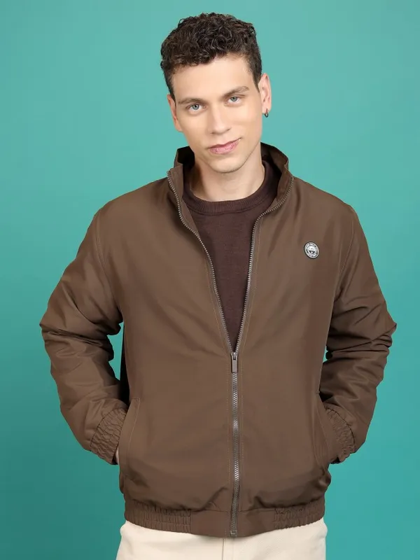  Highlander Men Brown Solid Bomber Jackets