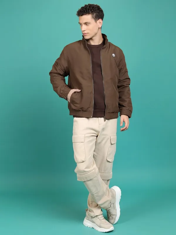  Highlander Men Brown Solid Bomber Jackets