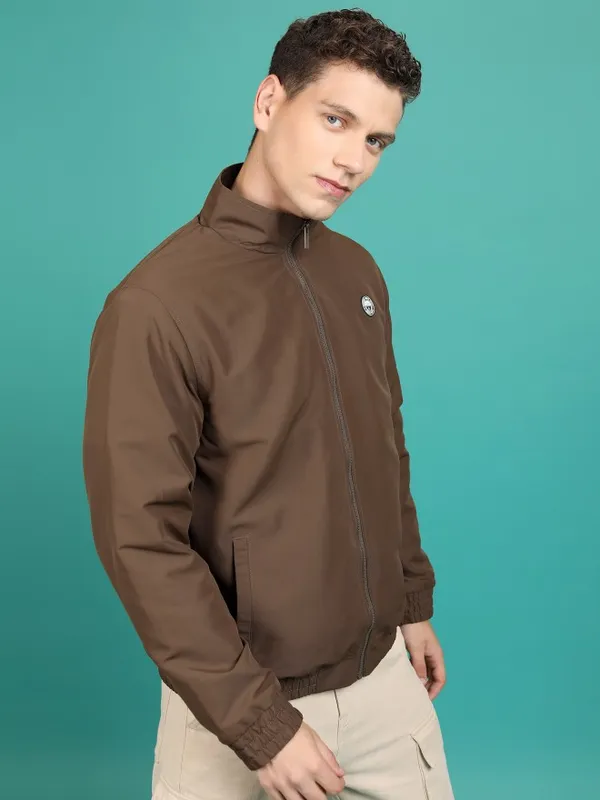  Highlander Men Brown Solid Bomber Jackets