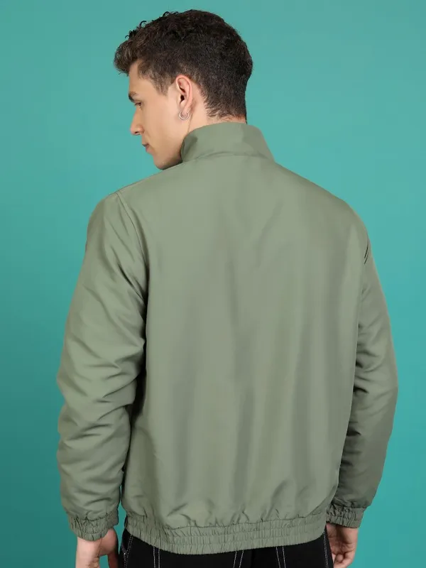  Highlander Men Olive Solid Bomber Jackets
